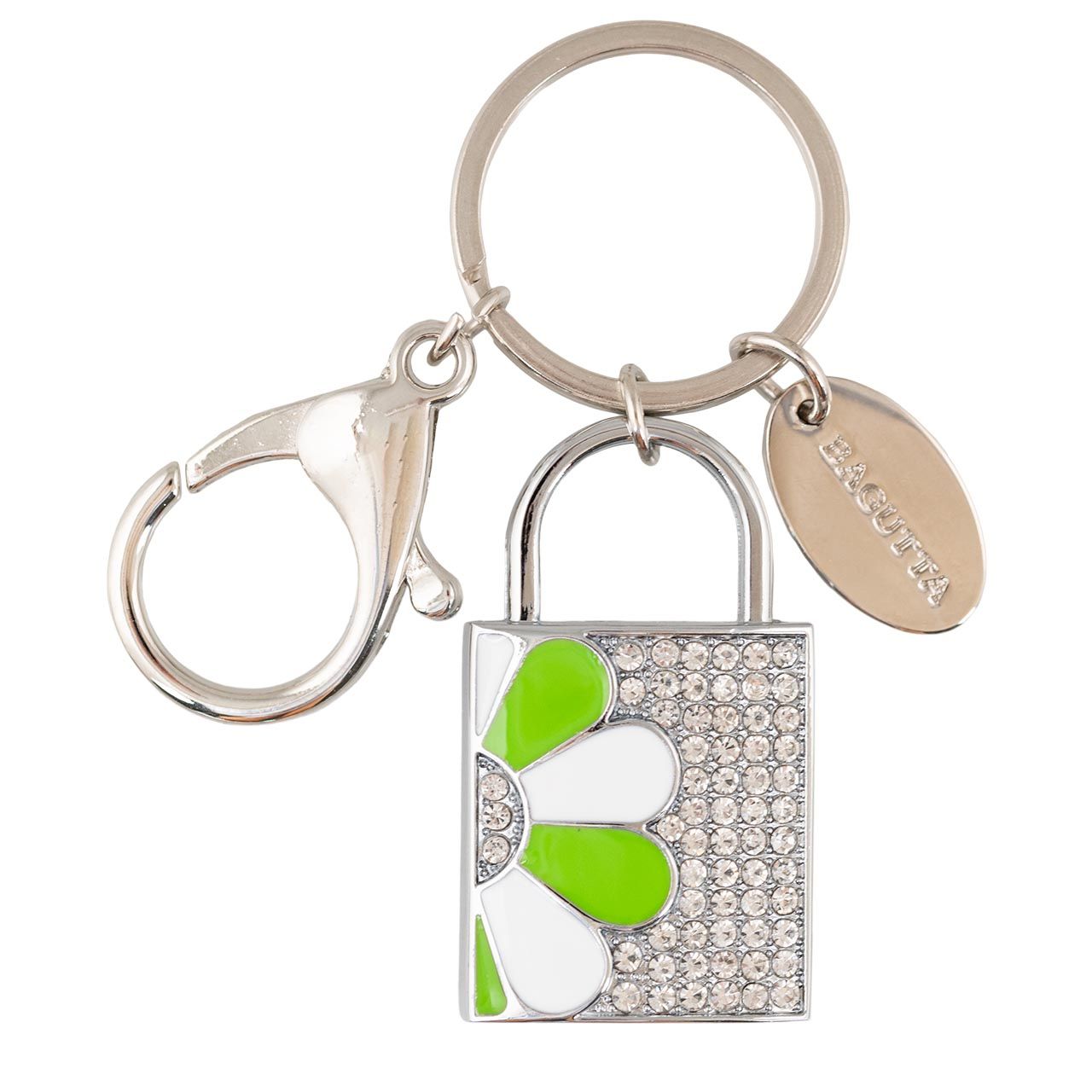LUCCHETTO PORTACHIAVI USB FIORE BIANCO/VERDE DECORATO CON  CRIST
